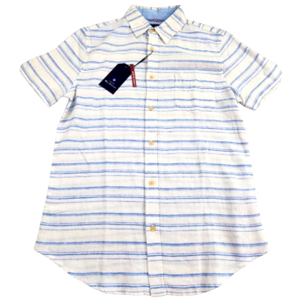 NWT Ben Sherman‎ Men’s Linen Blend Striped Short Sleeve Shirt Summer Vacation